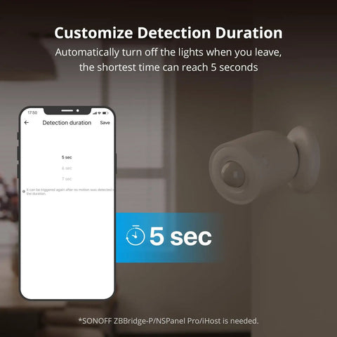 Zigbee Motion Sensor For Home Alert System And Automations 3 Year Battery Life Wireless Motion Detector Works With Zigbee Bridge Easy Setup And Auto Lights On When You Walk By Off When You Leave Batteries Included, white PIR sensor with app 5 sec setting