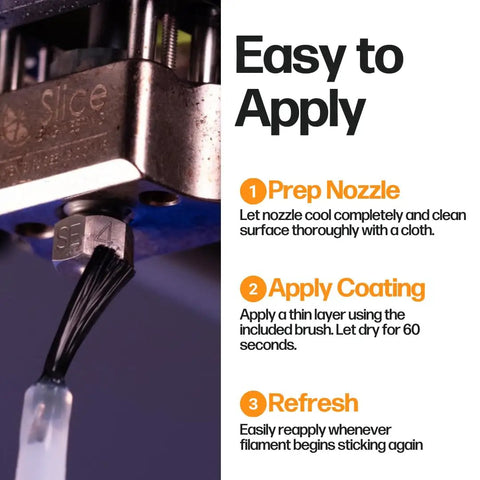 Nozzle Protector Plastic Repellent For 3D Printers Water Based PTFE Nanosuspension application instructions with nozzle close-up