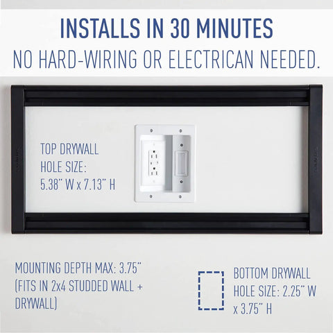 Installation guide for Hide Cable Clutter With An In Wall TV Power Kit Featuring Surge Protected Outlet And Recessed Wall Box, Easy Plug And Play, Cable Management For Behind The TV, Low Voltage Setup, White