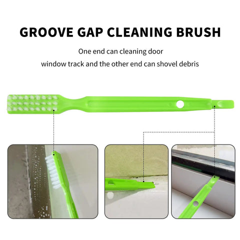 Six Piece Green Grout Cleaner Brush Set With Handle For Deep Cleaning Gaps, Floors, Kitchen And Bathroom With Stiff Bristles