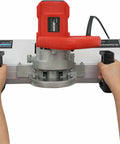 Pro Grade Electric Tile Chamfer Cutter With Rock Solid Base And Knucklehead Friendly Setup being operated by hands.