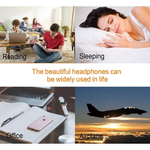 Collage of people using Ultra Soft Sleep Earplugs With Noise Isolation, Comfy Silicone Earbuds for reading, sleeping, office, and air travel