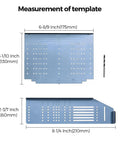 Cabinet Handle Template Tool For Drawer Knobs And Pulls, Adjustable Drill Mounting Guide With Center Marks showing measurements.