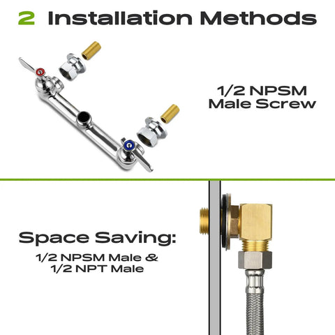 Installation methods for Commercial Wall Mount Kitchen Sink Faucet With High Pressure Pre Rinse Sprayer And Add On Swing Spout 8 Inch Adjustable Centers.