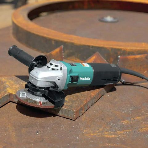 5-Inch SJS High Power Angle Grinder With 13 Amp Motor, shown on metal surface, partial view