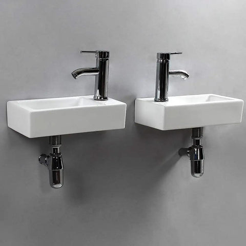 Wall Hung Cloakroom Basin Sink Small Rectangle Ceramic Wash Basin White High Gloss Finish Right Hand Tap Hole
