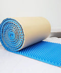 High Density Egg Crate Acoustic Foam Roll With Rock Solid Self Adhesive Backing rolled out, blue egg crate foam for sound insulation.