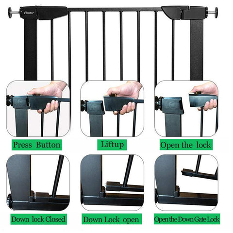 Auto Close Walk Through Baby Gate For Stairs And Doorways With Pressure Mount Or Hardware Mount Kid Safe Pet Friendly Metal Gate in Black