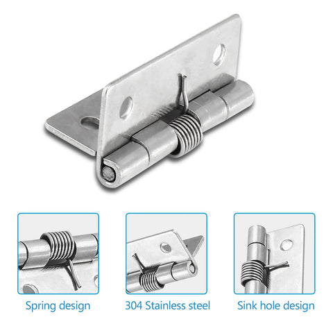 Front view of Luomorgo 4-pack spring-loaded cabinet hinges, 2-inch stainless steel, self-closing