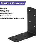 20 Pack Heavy Duty Steel L Brackets 3x3x1.5 Inch Black Powder Coated 90 Degree Right Angle Joist Shelf Brackets For Furniture