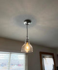 Installed 3 Pack One Light Pendant Ceiling Light For Kitchen Island 6.5 Inch Hand Blown Seeded Glass Brushed Nickel Finish
