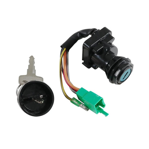 Upgrade Rig Safety With Sick Ignition Switch Set Plus Seat Latch Fuel Cap For ATVs Four Wheelers To Stop Theft Ensure Smooth Starts Keeping Machine Locked Down Enjoy Zero Stress On Adventures Without Risk Of Stolen Parts. ATV ignition lock set with key, wiring, and green connector