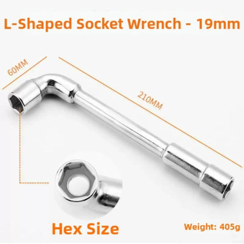 Heavy Duty L Shaped Socket Wrench Crafted From Chrome Vanadium Steel Featuring Hexagonal Bent Head External Hex Design, 19mm size.