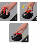 Beefy Heavy Duty Vacuum Suction Cup Anchor for glass lifting showing hand securing red handle in step-by-step sequence