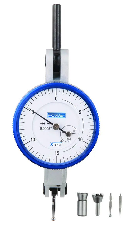 X-Test 0 To 0.060 Inch Dial Test Indicator With Jeweled Movement And Tilted Readout, Microfine Black Graduations On White Dial, Automatic Reversal For Precise Centering, Revolution Counter, Adjustable Bezel, Tungsten Carbide 0.080 Inch Points