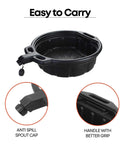 2 Gallon Oil Drain Pan With Anti Spill Cap And Wide Lip For Mess Free Oil Changes HDPE construction, anti-spill cap, easy grip handle.