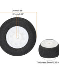 RC Airplane Wheels 25mm Foam Replacement Pack Of 8 For DIY Model Planes And Helicopters Ideal For Indoor And Park Flyers Durable Sponge Wheel Set With 2.1mm Axle Hole For RC Aircraft And Hobby Projects, showing wheel dimensions and thickness