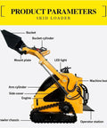 Track Type Mini Skid Steer Loader Workhorse For Construction And Landscaping Jobs, side view with labeled parts and bucket raised.
