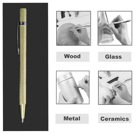 Two Pack Tough As Nails Tungsten Carbide Marker With Non Slip Knurled Handle Pro Grade Engraver Pen on black background.