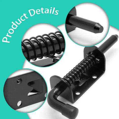 Rock Solid Spring Loaded Gate Latch Pin Pair Premium Stainless Steel Barrel Bolt Door Hardware with secure pin mechanism.