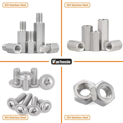 Rock Solid M3 Hex Standoff Spacer Screws And Nuts 270 Pcs Stainless Steel Hardware Kit For PCB And Circuit Boards, showing 303 and 304 stainless steel fasteners.