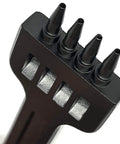 Pro Grade Three Piece Leather Stitching Chisel Set With Four Millimeter Diamond Prongs showing four-prong tool close-up