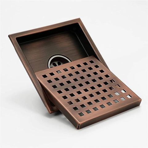 Hella Durable 6 Inch Square Shower Floor Drain, 304 Stainless Steel Hair Catcher With Removable Grate, Brushed Black Bathroom Drain Cover