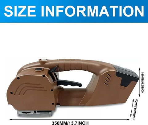 Heavy Duty Electric Strapping Machine For Pp Pet Plastic Bands size information, showing dimensions 350mm length and 160mm height.