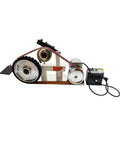 Heavy Duty Desktop Belt Sander With Smooth Stepless Speed Regulation And Three Badass Grinding Wheels Top Tier Bench Grinder For Woodshop Projects 1500W 110V side view with motor and grinding wheels