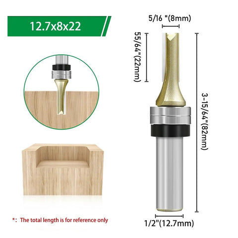Double Bearing 1/2 Inch Slot Cutting Router Bit For Wood Milling And Grooving Precision Joinery Craftsmanship That Slays Your Projects showing dimensions and design details.