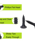Size 6 By Three Quarter Inch Black Flat Head Phillips Wood Screws 100 Piece Pack Tough As Nails Carbon Steel with sharp tips.