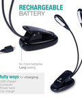 Rechargeable 12 LED Warm Clip On Book Light With Dual Goosenecks Bed Reading Lamp and music stand light with charging cable