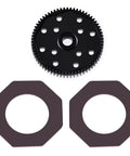 Close-up of Steel Spur Gear Set 66T 72T 81T 84T 48P Hardened Steel Main Gear Upgrade for RC Cars with installation washers