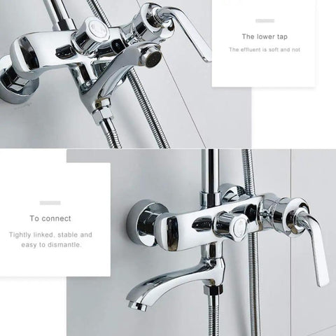 UMJIGF Shower System with Cold and Hot Water Wall Mounted Shower Faucet Set, close-up of chrome taps and handles.