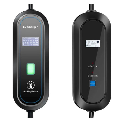 Heavy Duty Portable Ev Charger 3.5Kw 16A Type 1 J1772 No Sweat Plug and Play, control panel view with indicators.