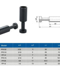 Technical drawing and specifications of 60-Piece Push To Connect Pneumatic Fittings And Blank Plugs Set For 1/8 5/32 1/4 5/16 3/8 1/2 Inch Inner Diameter Tubing Cap Style Quick Connect Blanking Plugs Made From Durable DVC Plastic And Built To Last