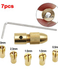 Grab These Awesome 6 Sets Of Brass Mini Drill Collets With Secure 4 Jaw Clamping For Electric Motors, includes 2mm and 3mm collets.