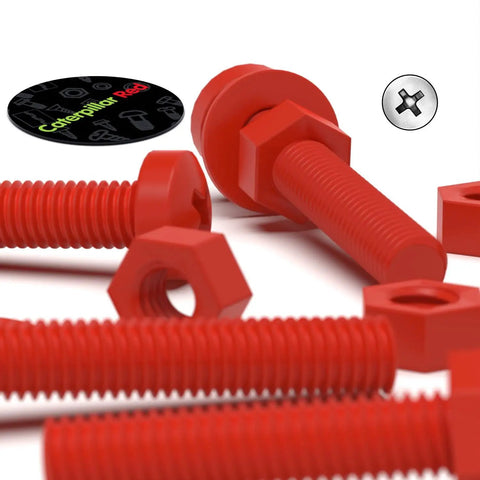 Heavy Duty Red Polypropylene Pan Head Cross Drive Plastic Screws And Bolts Fasteners M3 X 20 Millimeters, red screws and nuts displayed.