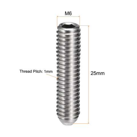 Badass Heavy Duty M6 X 25Mm Ball Point Set Screws With Spring Hex Socket Plunger In Rock Solid 304 Stainless Steel metric fastener showing size and thread pitch.