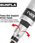 Close-up of Industrial-Grade 14-Piece Impact Screwdriver Set With 40CR Alloy Steel Bits showing impact driver head and instructions
