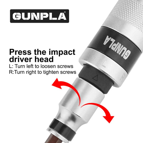 Close-up of Industrial-Grade 14-Piece Impact Screwdriver Set With 40CR Alloy Steel Bits showing impact driver head and instructions