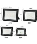 JUDYSSY RGB Led Floodlight Reflector Outdoor Lighting Ac 220 20W 30W 50W 100W Ip66 Waterproof Outdoor RGB Spotlight showing size variations.