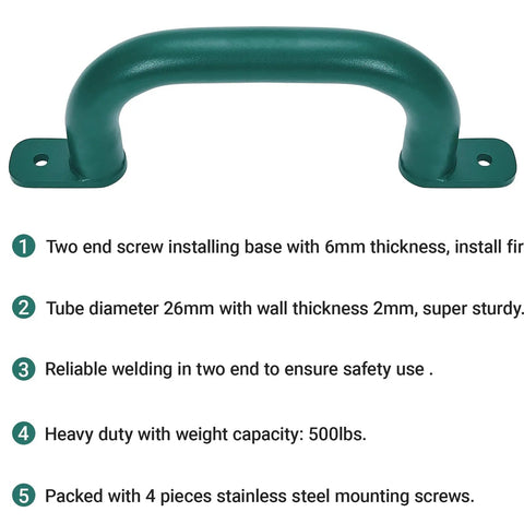 Rock Solid 10 Inch Green Playground Safety Grab Bar Set Of 2 For Indoor And Outdoor Use Heavy Duty Steel Handles With Welded Mounts