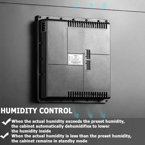Auto 3D Printer Filament Dry Storage Cabinet With Smart Humidity Control showing humidity control features and settings.