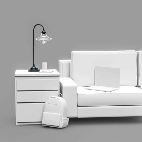 Rain Drop Table Lamp With Dope Glass Shade In Warm Bronze Finish on side table next to couch, Mid Century Modern look
