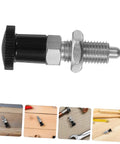 Heavy Duty Stainless Steel Spring Loaded Plunger Knob With Reset Indexing Mechanism For Industrial Machinery shown from side view with black grip.