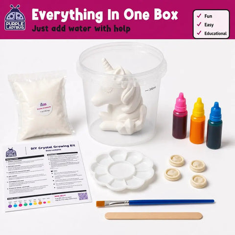 Grow Your Own Unicorn Crystal With This Hands On STEM Kit For Kids Ages 8 12 A Fun Screen Free Science Craft That Merges Science And Art Perfect Birthday Gift Or Summer Vacation Activity For Curious Young Makers. Unicorn crystal kit in box with powder, paints, tools, and guide