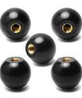 Five Pack Three Eighths Inch Sixteen Thread Ball Knobs Set With One And Three Eighths Inch Diameter, Five Eighths Inch Thread Depth, One Sixteenth Inch Pitch, Two Fifths Inch Female Thread, Bakelite Thermoset Handle For Lawn Mowers Black.