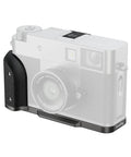 Fujifilm X Half L Shaped Grip With Built In Quick Release Plate For Arca on camera shown, ergonomic silicone handle, boosts comfort