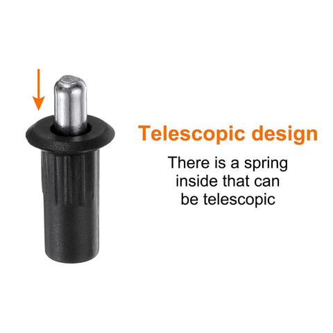 Telescopic design of 24 Pack Black Plastic Cabinet Door Repair Pins Heavy Duty Spring Loaded Damper Replacement Hardware.